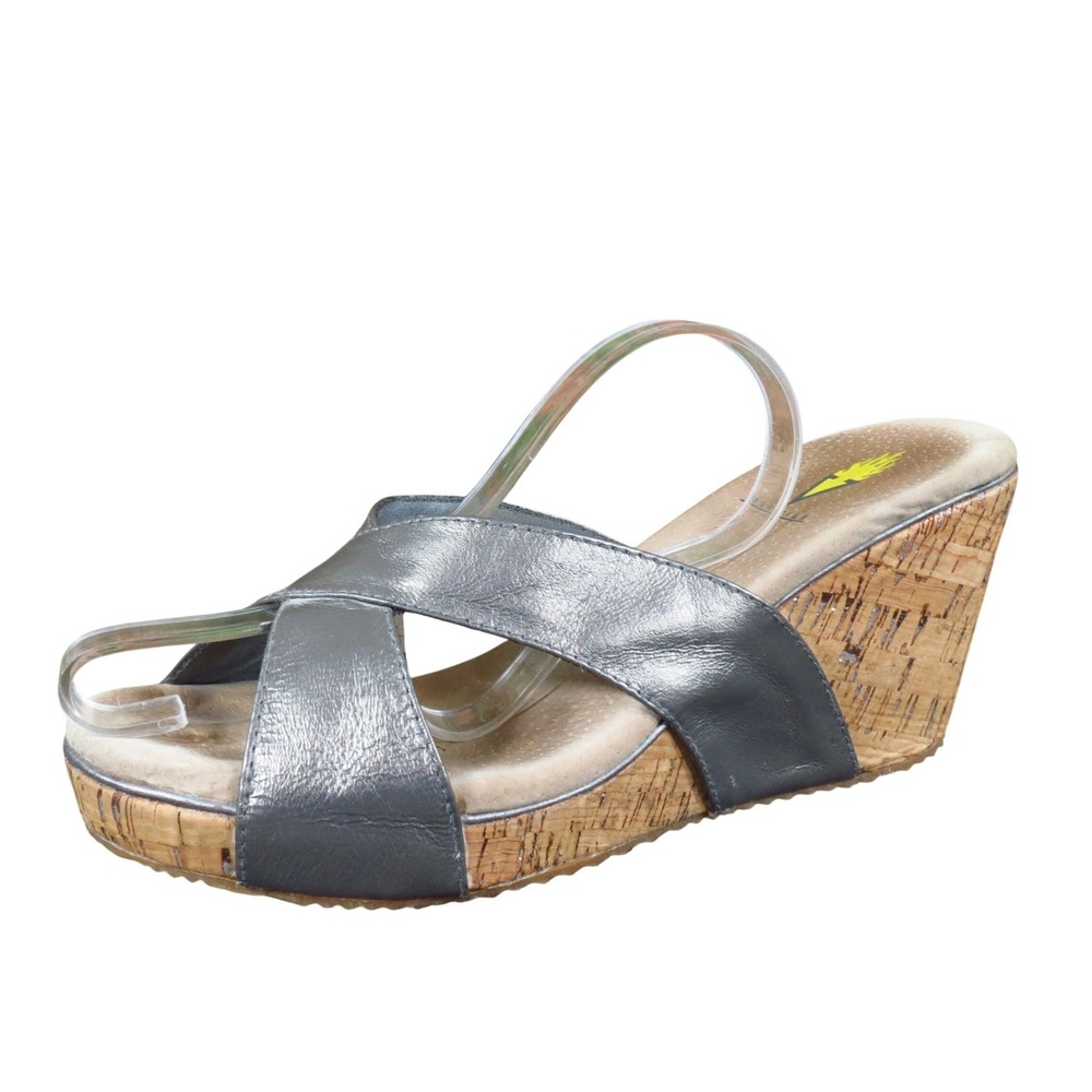 Volatile Crisscross Womens Wedge Sandal Size 9 Summer Pewter Metallic Leather